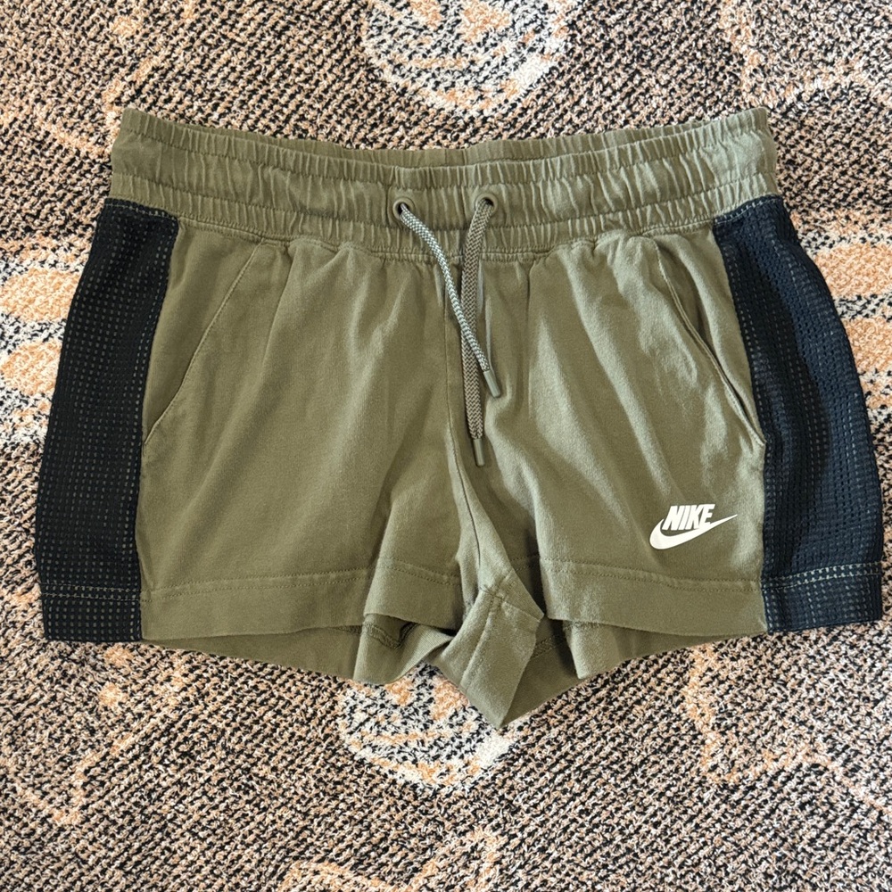 Nike Women’s Athletic Shorts Olive Green Black Panels | Small